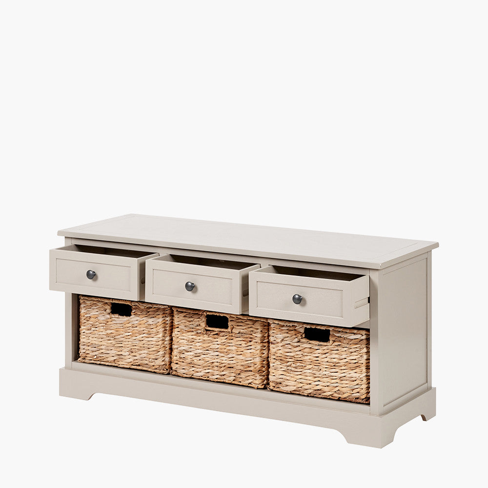 Devonshire Putty Grey Pine Wood Sideboard with 3 Baskets